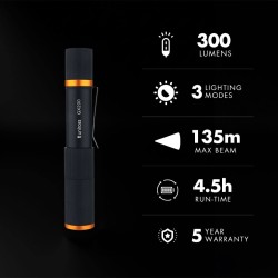 Uniross USB Rechargeable Torch - GX200 - IP44 Waterproof Aluminium 300 lumens 135m Beam — Buy in Cyprus with Fast Delivery