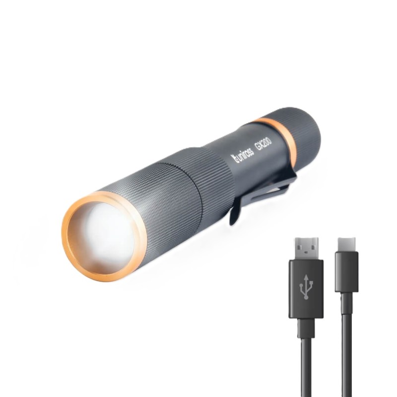 Uniross USB Rechargeable Torch - GX200 - IP44 Waterproof Aluminium 300 lumens 135m Beam — Buy in Cyprus with Fast Delivery