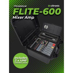 Citronic FLITE-600 Portable Amplified Mixer - 170.600UK - Portable Amplified Mixer 600W with 2xUHF Mics & DSP