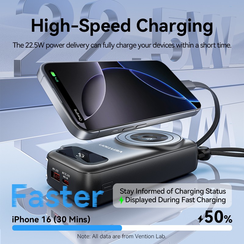 Vention Powerbank - FHXB0 - Wireless+Travel Charger 6in1 10000mAh Black — Buy in Cyprus with Fast Delivery