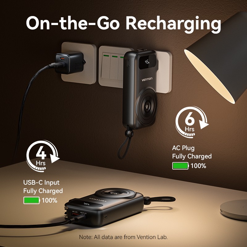 Vention Powerbank - FHXB0 - Wireless+Travel Charger 6in1 10000mAh Black — Buy in Cyprus with Fast Delivery