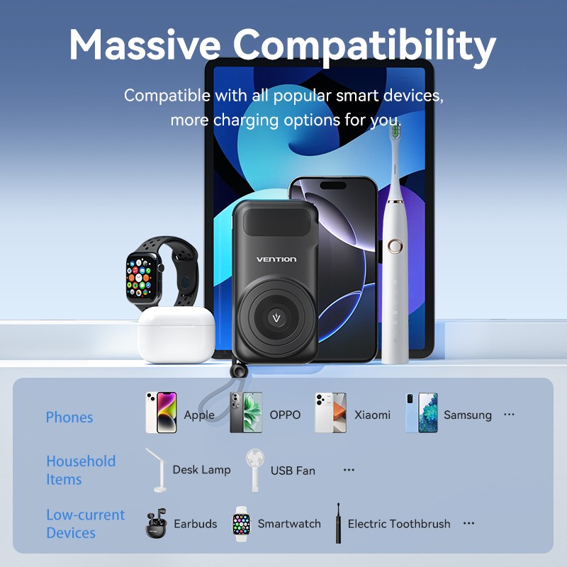 Vention Powerbank - FHXB0 - Wireless+Travel Charger 6in1 10000mAh Black — Buy in Cyprus with Fast Delivery