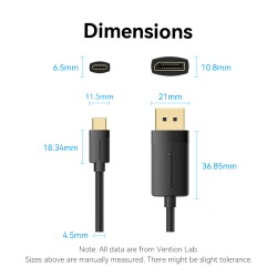 Vention Converter USB-C to DisplayPort Cable - CRJBF - USB-C to DisplayPort Cable 4K60Hz 1.0m