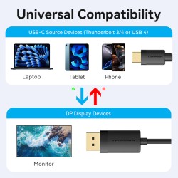 Vention Converter USB-C to DisplayPort Cable - CRJBF - USB-C to DisplayPort Cable 4K60Hz 1.0m