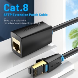 Vention Network Cable - IKHBL - CAT8 SFTP M-F Extension 10.0m Black — Buy in Cyprus with Fast Delivery
