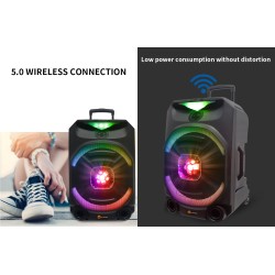 N-Gear - FLASH1550 - 15'' Portable Karaoke Disco Speaker with Wireless Mic BT USB & LED Effects