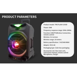 N-Gear - FLASH1550 - 15'' Portable Karaoke Disco Speaker with Wireless Mic BT USB & LED Effects