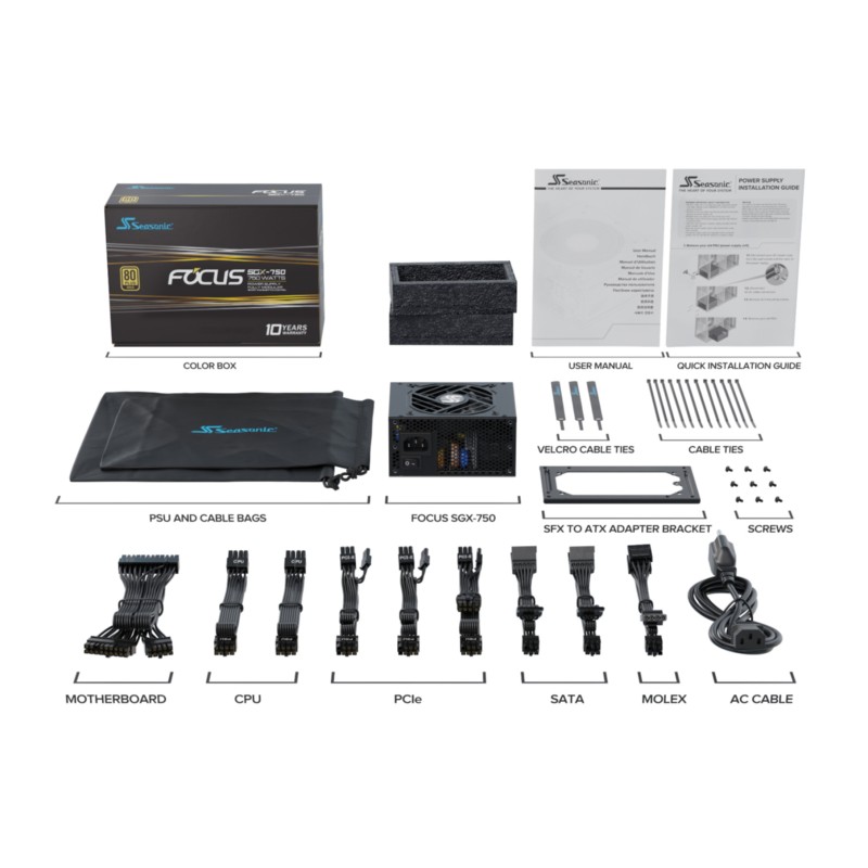 Seasonic FOCUS SGX-750 - 750W SFX PSU (ATX 2.4 Compatible) - 80 PLUS Gold, Fully-Modular — Buy in Cyprus with Fast Delivery