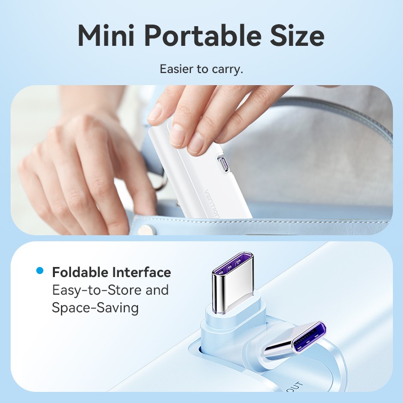 Vention Powerbank - FHQB0 - 4800mAh 22.5W Foldable USB-C Black — Buy in Cyprus with Fast Delivery