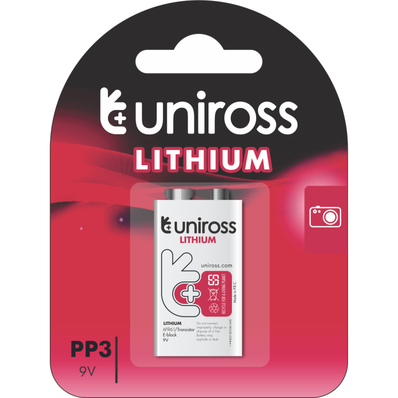 Uniross Lithium 9V Battery - MN1604 - PP3, 6AM6, 6LR61, 6LF22 — Buy in Cyprus with Fast Delivery