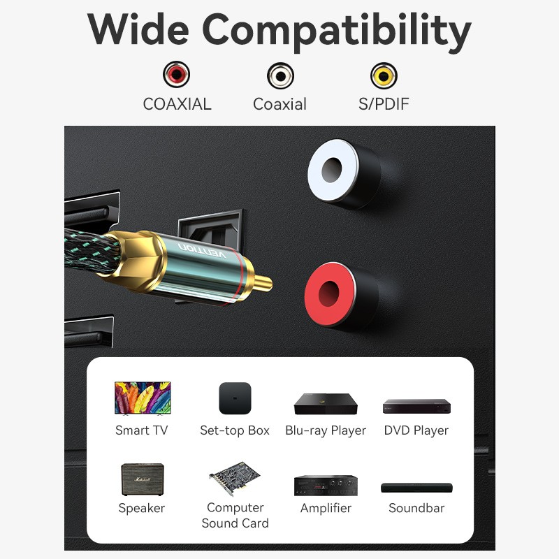 Vention AUDIO Digital Coaxial RCA Cable - BCTGJ - 5.0m — Buy in Cyprus with Fast Delivery