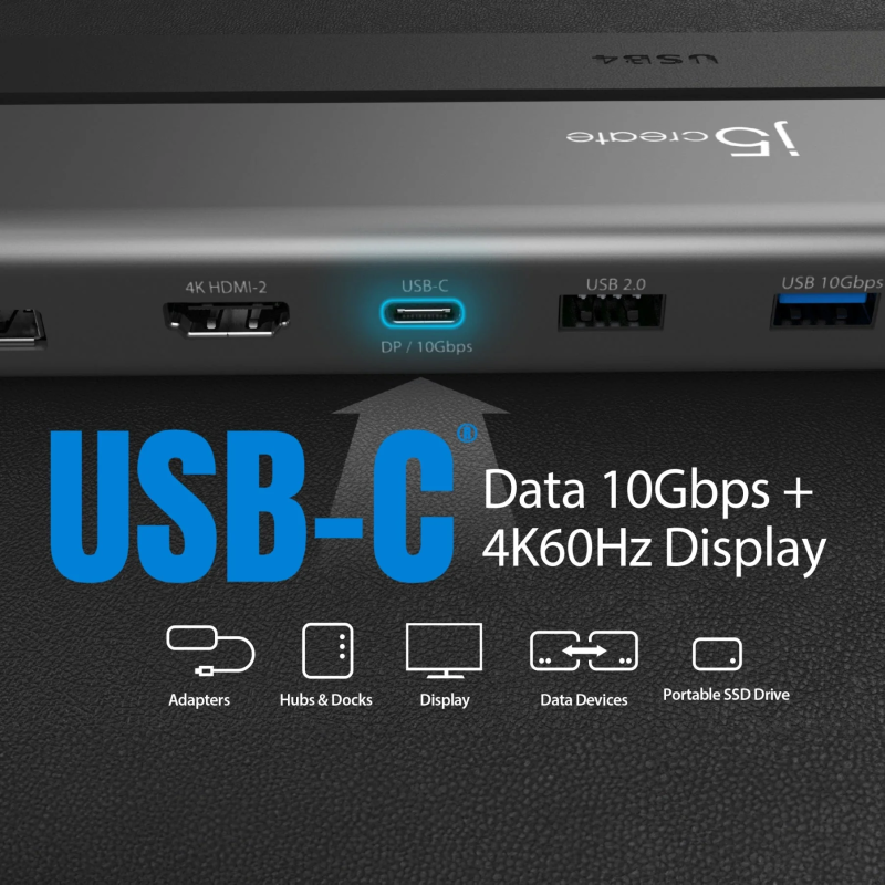 j5create Docking Station - JCD554 - USB-C 12-in-1 Triple Display 4K MST MacBookM3 HDMI DP USB-C RJ45 SD Audio PD