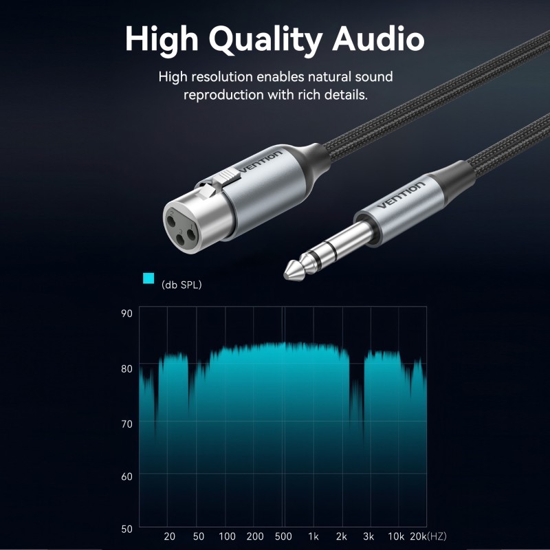 Vention Audio Cable - BKGHF - 6.3mm to XLR M-F Cable Braided-Metal 1.0m — Buy in Cyprus with Fast Delivery