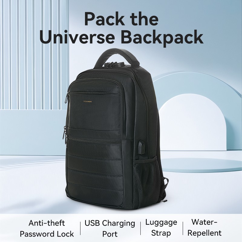 Vention Backpack - KRKB0 - 15.6'' Water-Repellent USB Charge & Lock Black — Buy in Cyprus with Fast Delivery