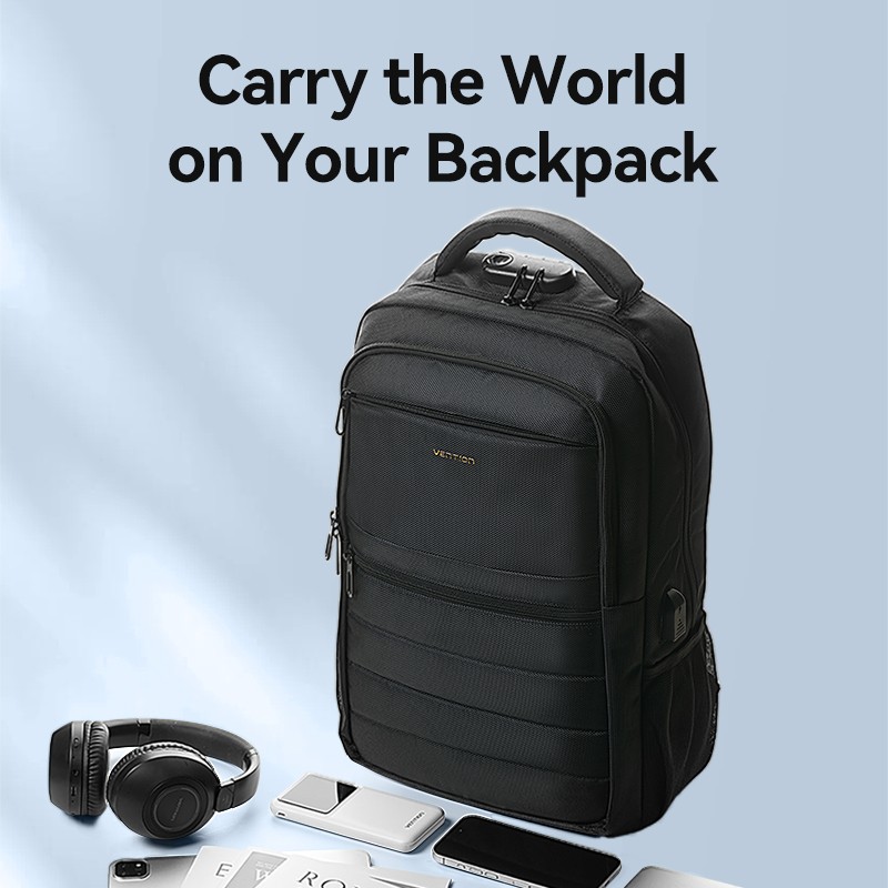 Vention Backpack - KRKB0 - 15.6'' Water-Repellent USB Charge & Lock Black — Buy in Cyprus with Fast Delivery