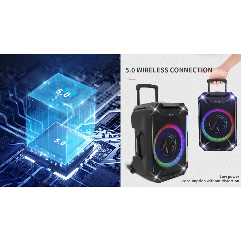 N-Gear Portable Karaoke Speaker - FLASH1540 - 15'' Portable Karaoke Speaker with 1x Wireless Mic LED Lights USB & BT