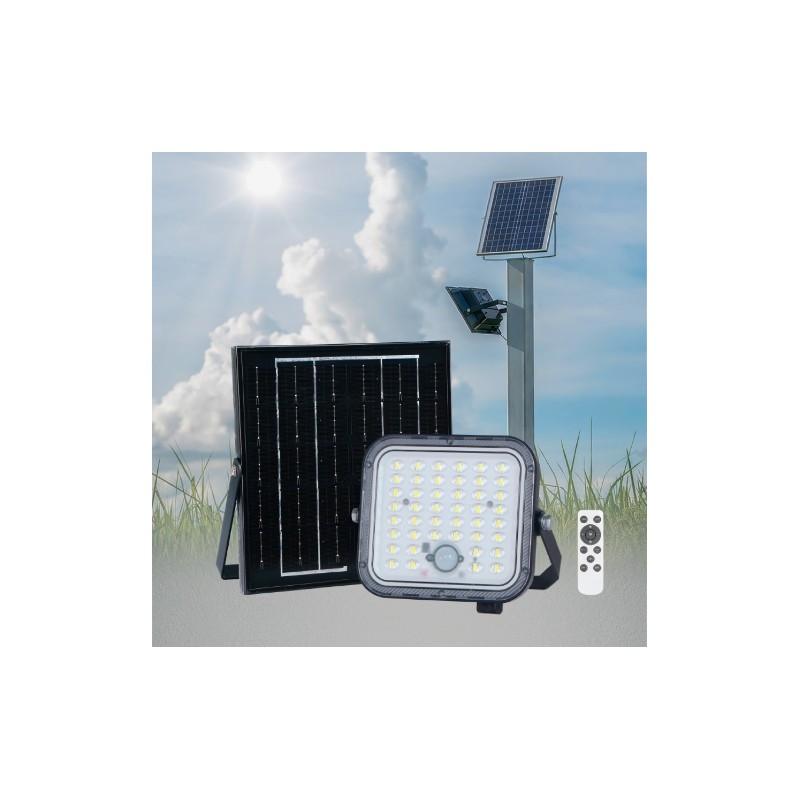 GBC ON LED Dimmable Solar Floodlight - with Panel, Remote Control & PIR - 1400 Lumens — Buy in Cyprus with Fast Delivery