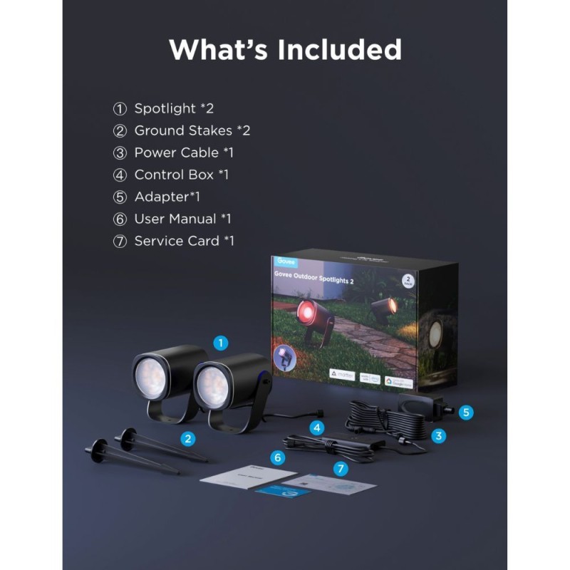 Govee Outdoor Smart Garden Spotlights - H7093311 - IP67 RGBICWW 2pack — Buy in Cyprus with Fast Delivery