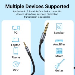 Vention AUDIO - BAUHJ - 3.5mm to 6.3mm M-M TRS Cable Braided Alum 5.0m — Buy in Cyprus with Fast Delivery