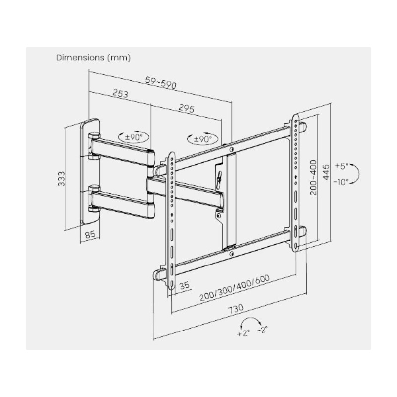 Brateck TV Mount - LPA70-463 - 60x40 Turn 2-Arm 59cm Ext — Buy in Cyprus with Fast Delivery