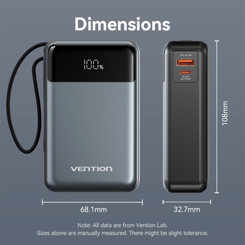 Vention Powerbank - FHYB0 - Powerbank 20000mAh 65W Built-in USB-C — Buy in Cyprus with Fast Delivery