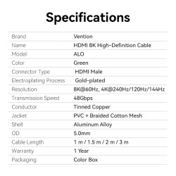 Vention HDMI Cable 2.1 8K60Hz Braided Ultra Thin 2.0m - ALOGH - HDMI Cable 2.1 8K60Hz Braided Ultra Thin 2.0m