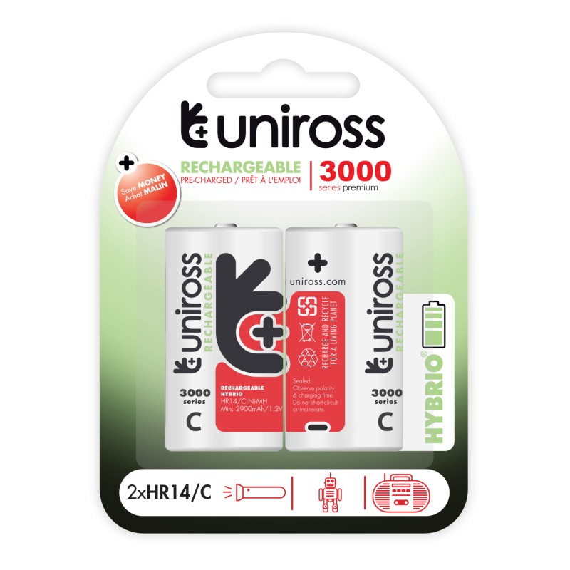 Uniross Hybrio Rechargable Batteries - C 3000 - 2 Pcs — Buy in Cyprus with Fast Delivery