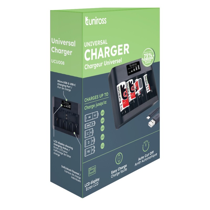 Uniross Fast 2hr USB Charger for AA AAA C D 9V - UCU008 - Fast 2hr USB Charger for AA AAA C D 9V