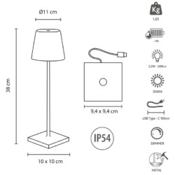 KELU CHLOE - USB-C Rechargeable IP54 Table Lamp 200LM 4400mAh Black — Buy in Cyprus with Fast Delivery