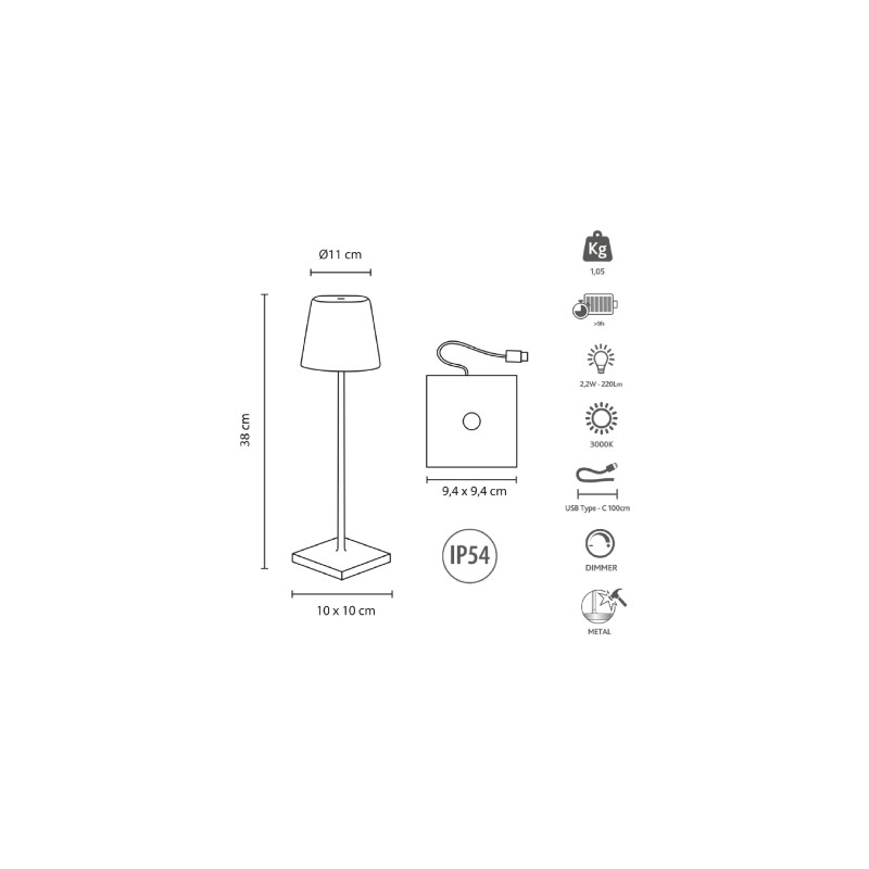 KELU CHLOE - USB-C Rechargeable IP54 Table Lamp 200LM 4400mAh Black — Buy in Cyprus with Fast Delivery