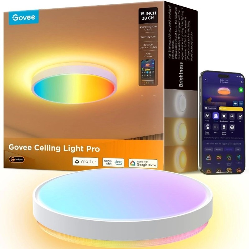 Govee Lamp Ceiling Smart LED 15inch Round Light RGBICWW + RGBICWW - H60A6C01 - RGBICWW + RGBICWW