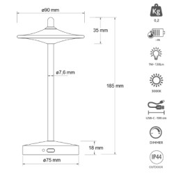 KELU SAKE Aluminium Lamp - USB-C Rechargeable, IP44, 130LM, Anthracite — Buy in Cyprus with Fast Delivery