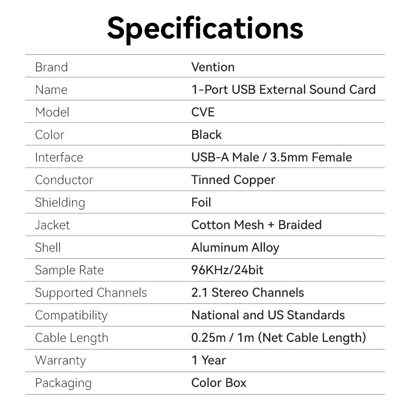 Vention Audio Converter USB-A to 1x3.5mm 1.0m Cable - CVEBF - Braided — Buy in Cyprus with Fast Delivery