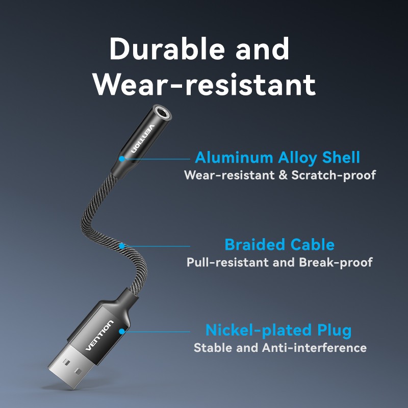 Vention Audio Converter USB-A to 1x3.5mm 1.0m Cable - CVEBF - Braided — Buy in Cyprus with Fast Delivery