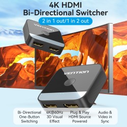 Vention HDMI Switch - AKOB0 - 2-Port 4K 2.0 Bi-Directional — Buy in Cyprus with Fast Delivery