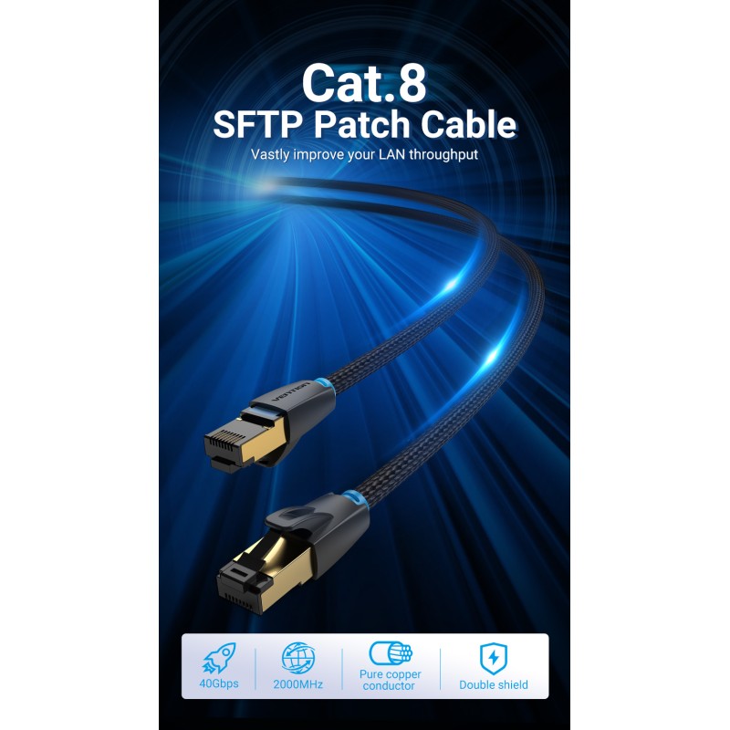 Vention Network Cable - IKGBH - Cat8 SFTP Braided 2.0m Black — Buy in Cyprus with Fast Delivery