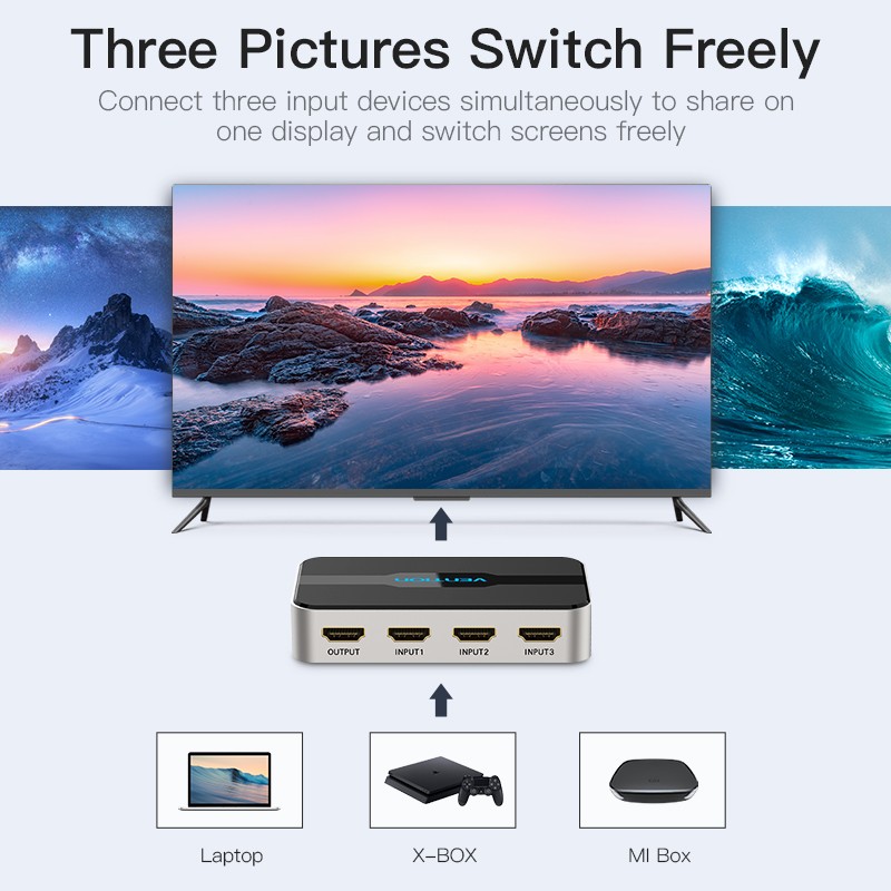 Vention HDMI Switch - AFJH0 - 3-Port 4K 1.4 with Audio Separation — Buy in Cyprus with Fast Delivery