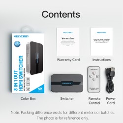 Vention HDMI Switch - AFJH0 - 3-Port 4K 1.4 with Audio Separation — Buy in Cyprus with Fast Delivery