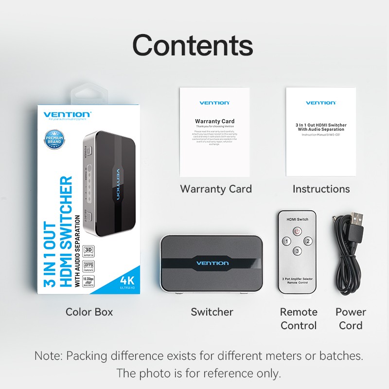 Vention HDMI Switch - AFJH0 - 3-Port 4K 1.4 with Audio Separation — Buy in Cyprus with Fast Delivery