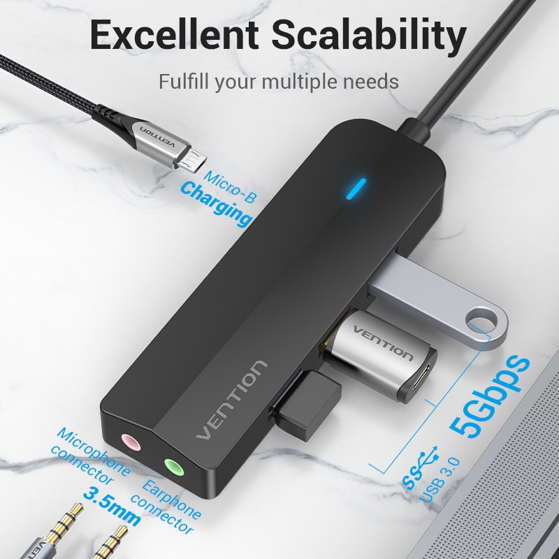 Vention HUB USB-C 3 x USB3.0 Micro-B Stereo Sound 0.15m - TGQBB - USB-C 3 x USB3.0 Micro-B Stereo Sound 0.15m