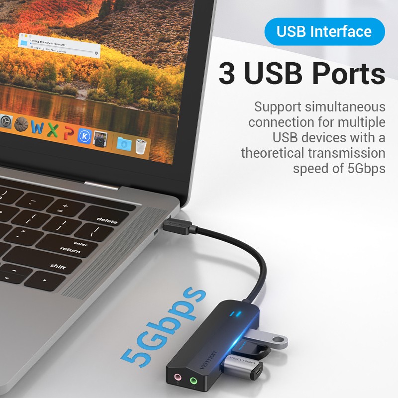 Vention HUB USB-C 3 x USB3.0 Micro-B Stereo Sound 0.15m - TGQBB - USB-C 3 x USB3.0 Micro-B Stereo Sound 0.15m