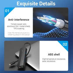 Vention HUB USB-C 3 x USB3.0 Micro-B Stereo Sound 0.15m - TGQBB - USB-C 3 x USB3.0 Micro-B Stereo Sound 0.15m