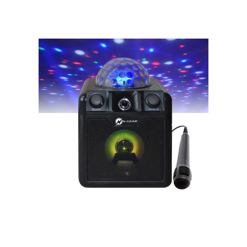 N-Gear Disco Block - 410 - Portable Karaoke Speaker with Disco Ball With 2 Wired Microphones