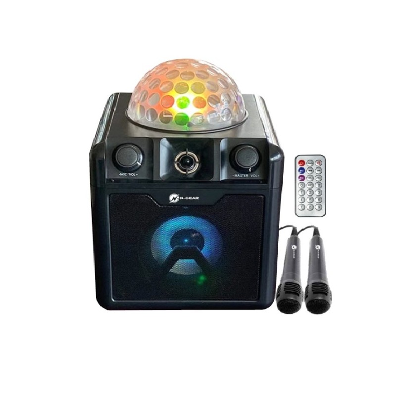 N-Gear Disco Block - 410 - Portable Karaoke Speaker with Disco Ball With 2 Wired Microphones