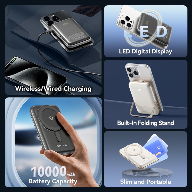 Vention Powerbank Wireless Magnetic 10000mAh 20W - FHNB0 - with Stand Black — Buy in Cyprus with Fast Delivery