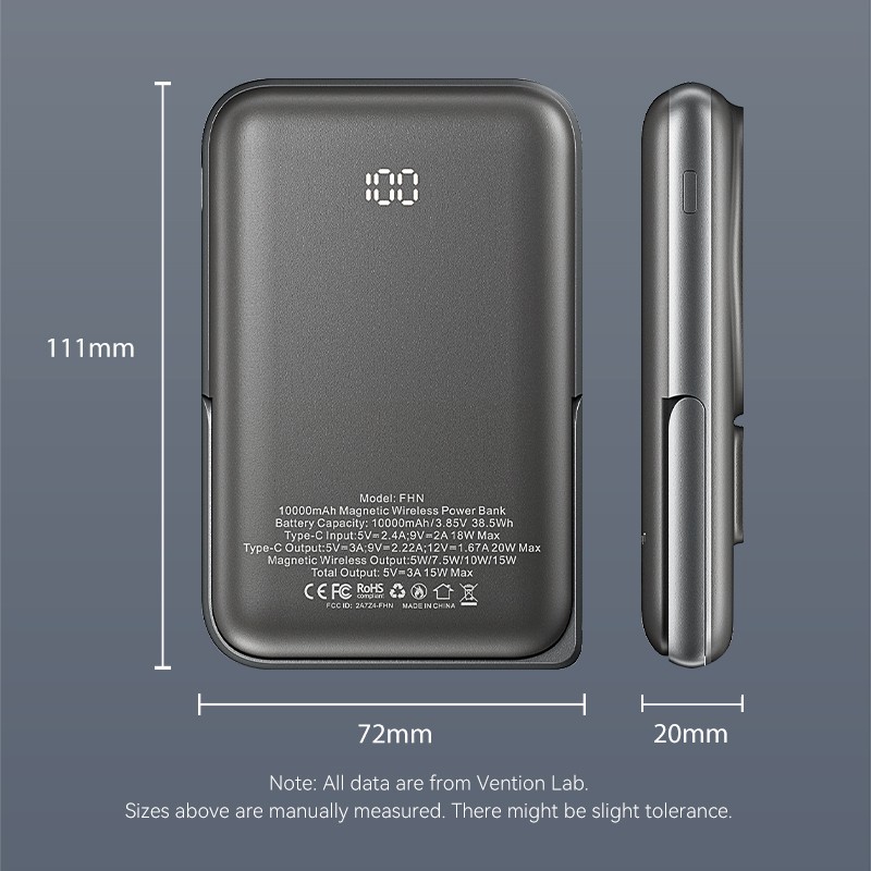 Vention Powerbank Wireless Magnetic 10000mAh 20W - FHNB0 - with Stand Black — Buy in Cyprus with Fast Delivery