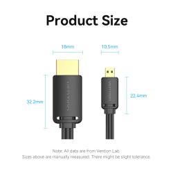 Vention HDMI to HDMI Micro Cable - AGIBG - HDMI to HDMI Micro Cable 1.5m — Buy in Cyprus with Fast Delivery