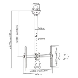 Brateck TV Ceiling Mount 60x40 50kg 56-91cm - PLB-CE946-01S - Brateck TV Ceiling Mount 60x40 50kg 56-91cm