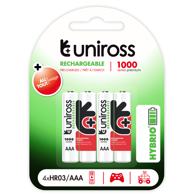 Uniross Hybrio AAA 1000 Rechargable Batteries - 4Pcs — Buy in Cyprus with Fast Delivery