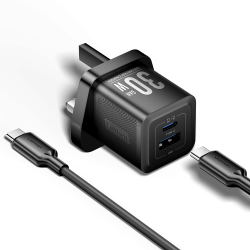 Vention Charger Wall GaN 30W 1xA 1xC+USBC Cable Black - TZ-FEQB0-UK-01 - 1xA 1xC+USBC Cable — Buy in Cyprus with Fast Delivery